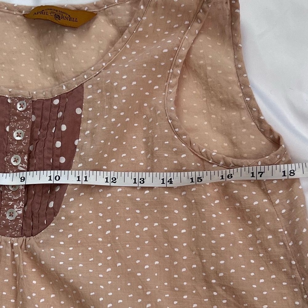 April Cornell Dress Gathered Lace Trim Dot Sleeveless Cream Tan Size S - Picture 12 of 13